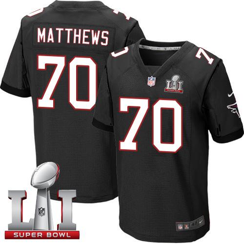 Nike Falcons #70 Jake Matthews Black Alternate Super Bowl LI 51 Men's Stitched NFL Elite Jersey - Click Image to Close